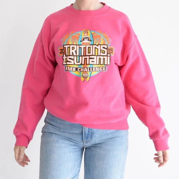 Gilden Heavy Blend Pink 2015 Tritons Tsunami USA Swimming Crewneck Sweater M - Picture 2 of 11